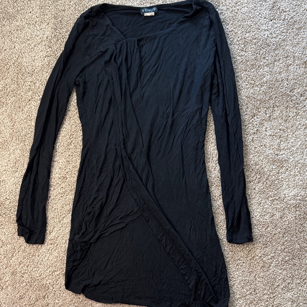 VENUS Elegant Black Long Sleeve Dress